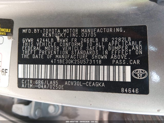 2005 Toyota Camry Xle მანქანა იყიდება აუქციონზე, vin: 4T1BE30K25U573118, აუქციონის ნომერი: 46047168