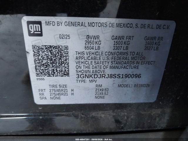 46047201 :رقم المزاد ، 3GNKDJRJ8SS190096 vin ، 2025 Chevrolet Blazer Ev Rs Awd مزاد بيع