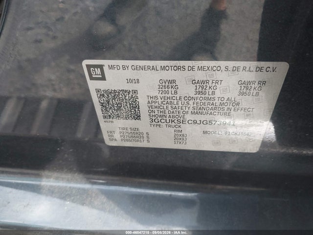 46047215 :رقم المزاد ، 3GCUKSEC9JG573941 vin ، 2018 Chevrolet Silverado 1500 2lz مزاد بيع