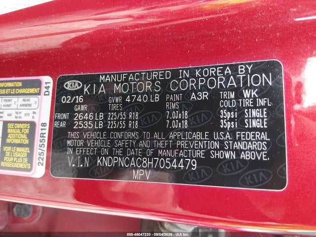 Продажа на аукционе авто 2017 Kia Sportage Ex, vin: KNDPNCAC8H7054479, номер лота: 46047220
