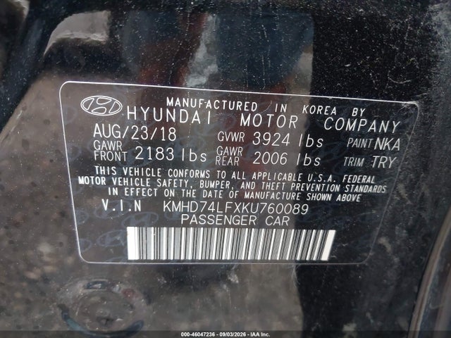 Продажа на аукционе авто 2019 Hyundai Elantra Se, vin: KMHD74LFXKU760089, номер лота: 46047236