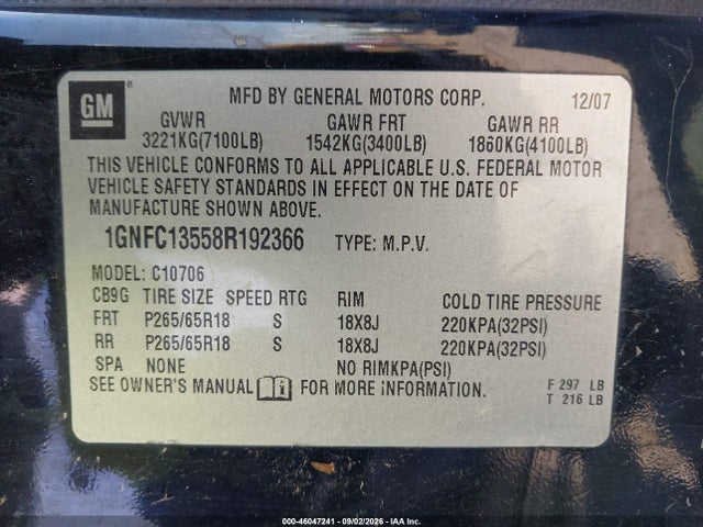 Продаж на аукціоні авто 2008 Chevrolet Tahoe Hybrid, vin: 1GNFC13558R192366, номер лоту: 46047241
