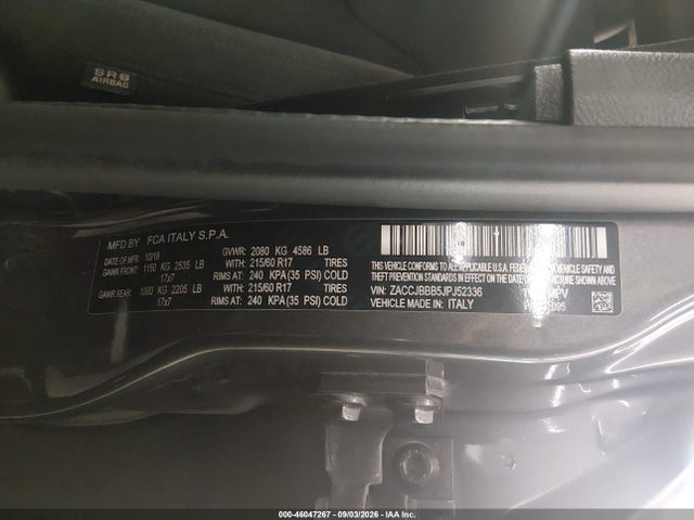 Продажа на аукционе авто 2018 Jeep Renegade Latitude 4x4, vin: ZACCJBBB5JPJ52336, номер лота: 46047267