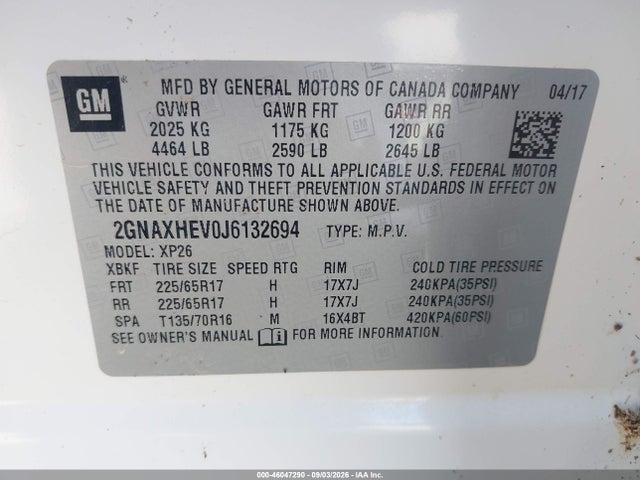 2GNAXHEV0J6132694 Chevrolet EQUINOX LS