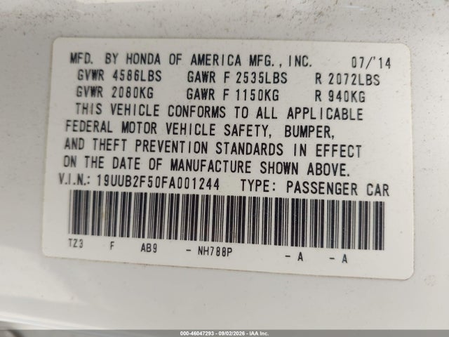 Продажа на аукционе авто 2015 Acura Tlx V6 Tech, vin: 19UUB2F50FA001244, номер лота: 46047293