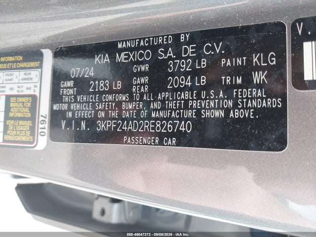 Aukcja sprzedaży 2024 Kia Forte Lxs, vin: 3KPF24AD2RE826740, numer aukcji: 46047372