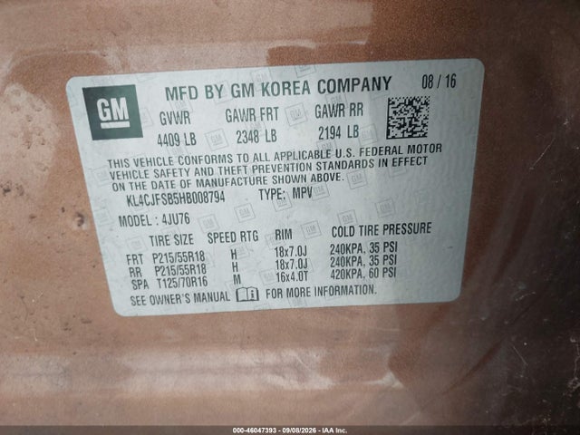Aukcja sprzedaży 2017 Buick Encore Preferred Ii, vin: KL4CJFSB5HB008794, numer aukcji: 46047393