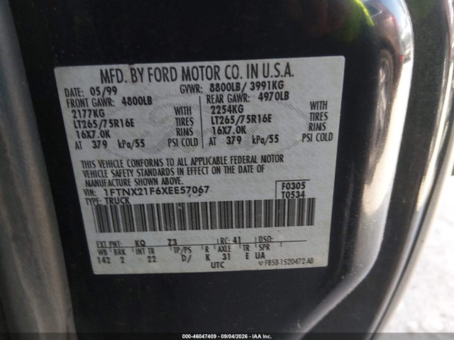 Продаж на аукціоні авто 1999 Ford F-250 Lariat/xl/xlt, vin: 1FTNX21F6XEE57067, номер лоту: 46047409