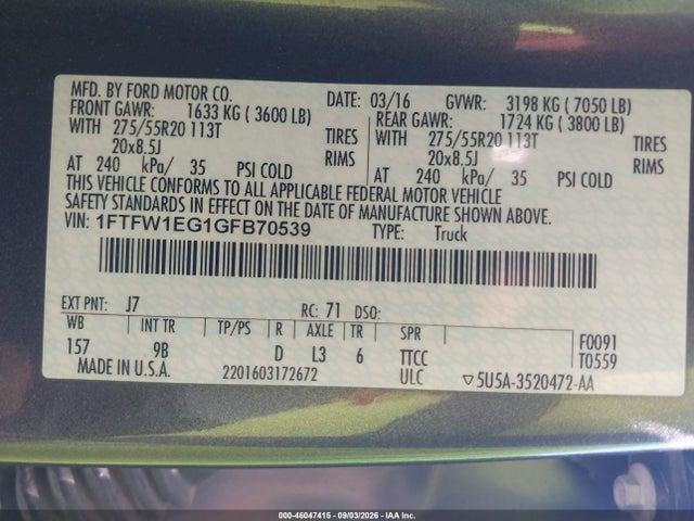 Ford F-150 Platinum 2016 1FTFW1EG1GFB70539 Image 9