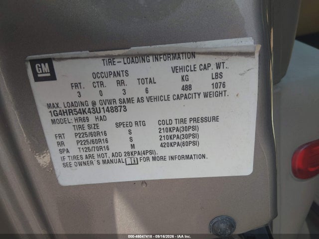 46047418 :رقم المزاد ، 1G4HR54K43U148873 vin ، 2003 Buick Lesabre Limited مزاد بيع