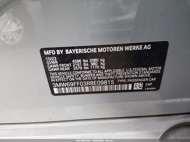 2024 Bmw 330i მანქანა იყიდება აუქციონზე, vin: 3MW69FF03R8E09815, აუქციონის ნომერი: 46047452
