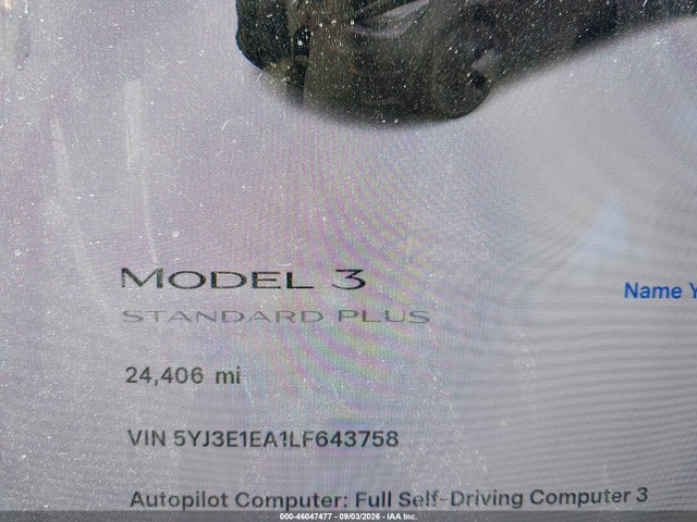 5YJ3E1EA1LF643758 Tesla Model 3 Standard Range Plus Rear-wheel Drive/standard Range Rear-wheel Drive
