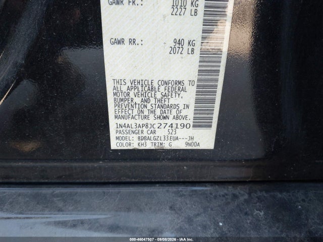 Aukcja sprzedaży 2018 Nissan Altima 2.5 S, vin: 1N4AL3AP8JC274190, numer aukcji: 46047507
