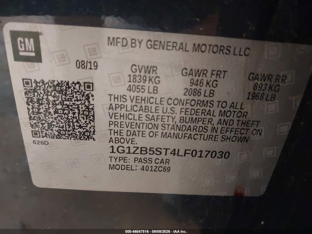 Продаж на аукціоні авто 2020 Chevrolet Malibu Fwd Ls, vin: 1G1ZB5ST4LF017030, номер лоту: 46047516