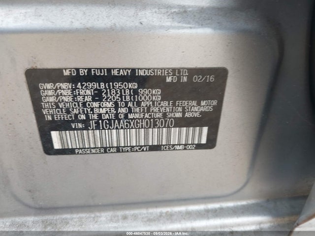 Subaru Impreza 2.0i 2016 JF1GJAA6XGH013070 Image 9