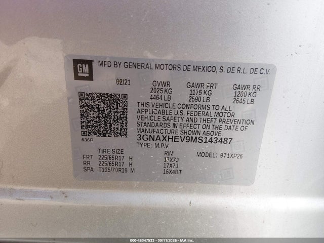 Продаж на аукціоні авто 2021 Chevrolet Equinox Fwd Ls, vin: 3GNAXHEV9MS143487, номер лоту: 46047533