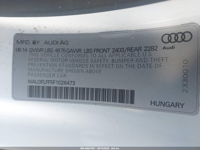 Продажа на аукционе авто 2015 Audi A3 2.0t Premium, vin: WAU3FLFF5F1026473, номер лота: 46047551