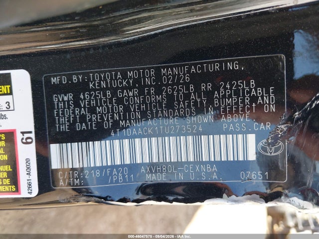 Aukcja sprzedaży 2026 Toyota Camry Le, vin: 4T1DAACK1TU273524, numer aukcji: 46047575