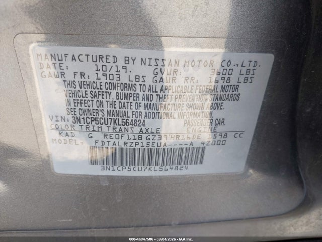 Продажа на аукционе авто 2019 Nissan Kicks S, vin: 3N1CP5CU7KL564824, номер лота: 46047586