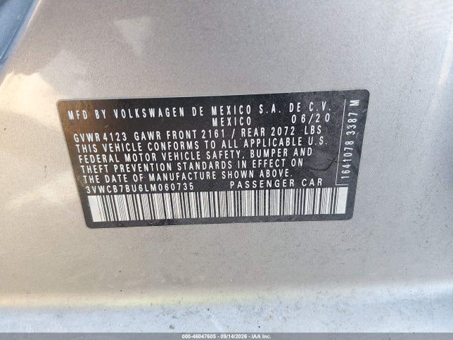 Продаж на аукціоні авто 2020 Volkswagen Jetta 1.4t R-line/1.4t S/1.4t Se, vin: 3VWCB7BU6LM060735, номер лоту: 46047605