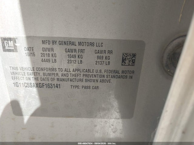 Aukcja sprzedaży 2016 Chevrolet Malibu Limited Lt, vin: 1G11C5SAXGF163141, numer aukcji: 46047634