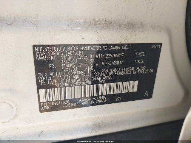 Продажа на аукционе авто 2021 Toyota Rav4 Xle, vin: 2T3P1RFV2MC210296, номер лота: 46047637