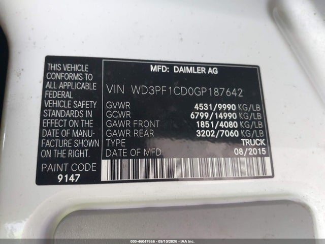 Aukcja sprzedaży 2016 Mercedes-benz Sprinter 3500 High Roof, vin: WD3PF1CD0GP187642, numer aukcji: 46047666