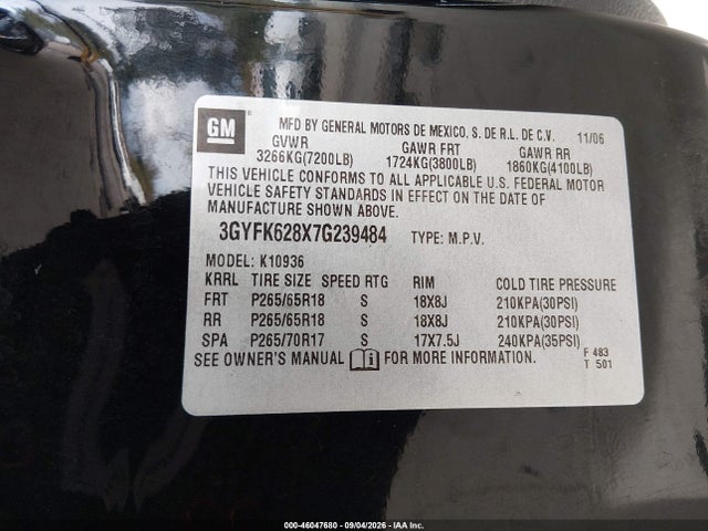 Aukcja sprzedaży 2007 Cadillac Escalade Ext Standard, vin: 3GYFK628X7G239484, numer aukcji: 46047680
