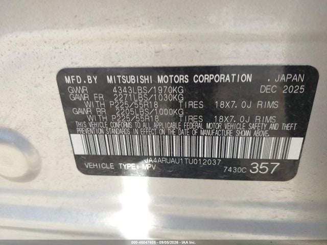 Продаж на аукціоні авто 2026 Mitsubishi Outlander Sport 2.0 Es/2.0 Le/2.0 Ralliart/2.0 S/2.0 Se/2.0 Trail Edition, vin: JA4ARUAU1TU012037, номер лоту: 46047686