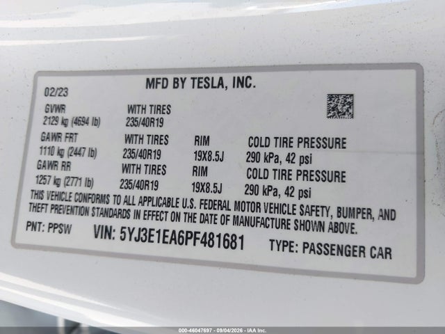 Tesla Model 3 Rear-wheel Drive 2023 5YJ3E1EA6PF481681 Image 9