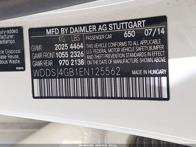 Продажа на аукционе авто 2014 Mercedes-benz Cla 250 4matic, vin: WDDSJ4GB1EN125562, номер лота: 46047699