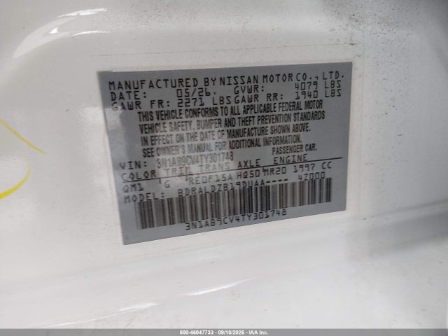 46047733 :رقم المزاد ، 3N1AB9CV4TY301748 vin ، 2026 Nissan Sentra Sv مزاد بيع