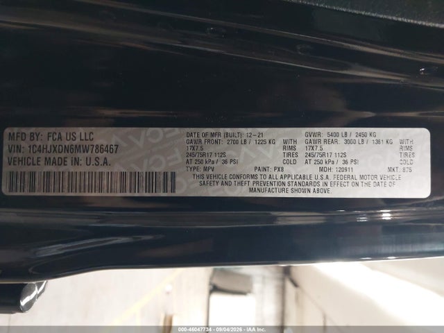 Продажа на аукционе авто 2021 Jeep Wrangler Unlimited Sport S 4x4, vin: 1C4HJXDN6MW786467, номер лота: 46047734