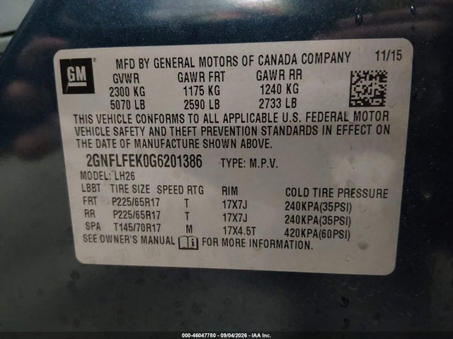 Chevrolet EQUINOX LT 2016 2GNFLFEK0G6201386 Image 9