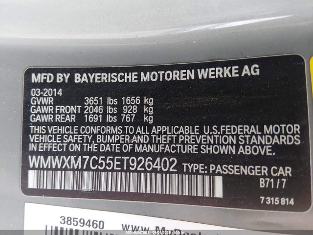 Aukcja sprzedaży 2014 Mini Hardtop Cooper S, vin: WMWXM7C55ET926402, numer aukcji: 46047801