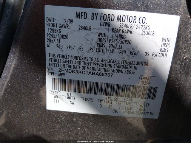 Продажа на аукционе авто 2010 Ford Edge Limited, vin: 2FMDK3KC1ABA68307, номер лота: 46047818