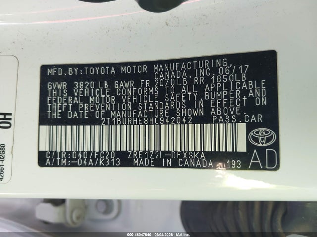 2T1BURHE8HC942042 Toyota COROLLA SE