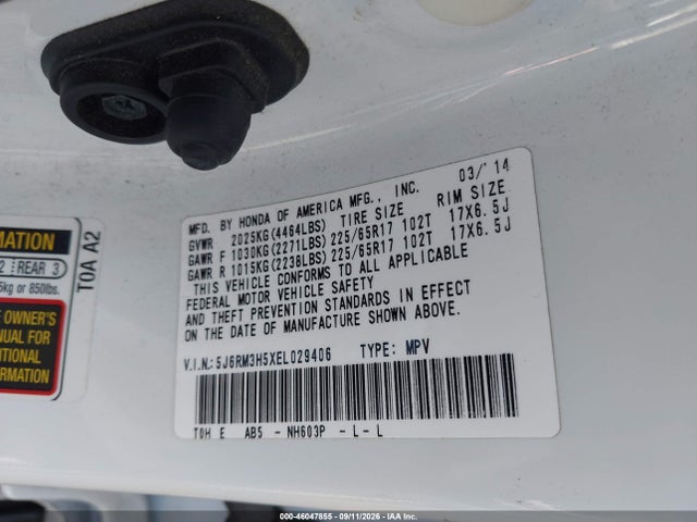 Honda CR-V EX 2014 5J6RM3H5XEL029406 Image 9