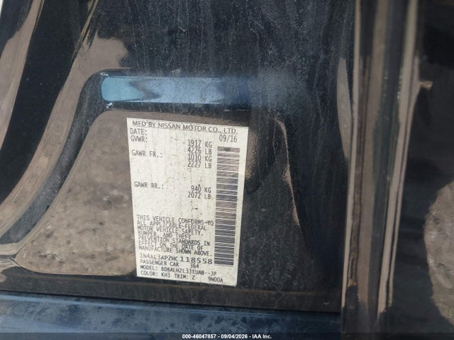 46047857 :رقم المزاد ، 1N4AL3AP2HC118558 vin ، 2017 Nissan Altima 2.5 Sr مزاد بيع