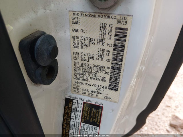 2019 Nissan Frontier S მანქანა იყიდება აუქციონზე, vin: 1N6BD0CTXKN793748, აუქციონის ნომერი: 46047876