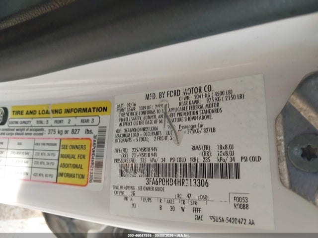 Ford FUSION SE 2017 3FA6P0HD4HR213306 Image 9