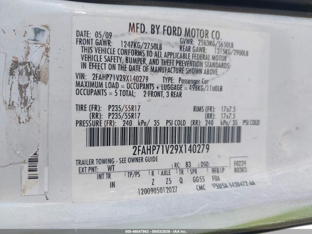 Продажа на аукционе авто 2009 Ford Crown Victoria Police/police Interceptor, vin: 2FAHP71V29X140279, номер лота: 46047963