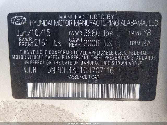 Hyundai ELANTRA SE 2016 5NPDH4AE1GH707116 Image 9