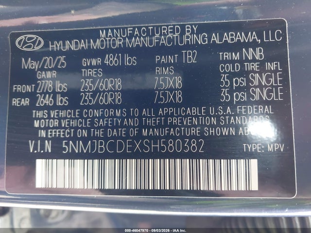 Hyundai TUCSON SEL 2025 5NMJBCDEXSH580382 Image 9