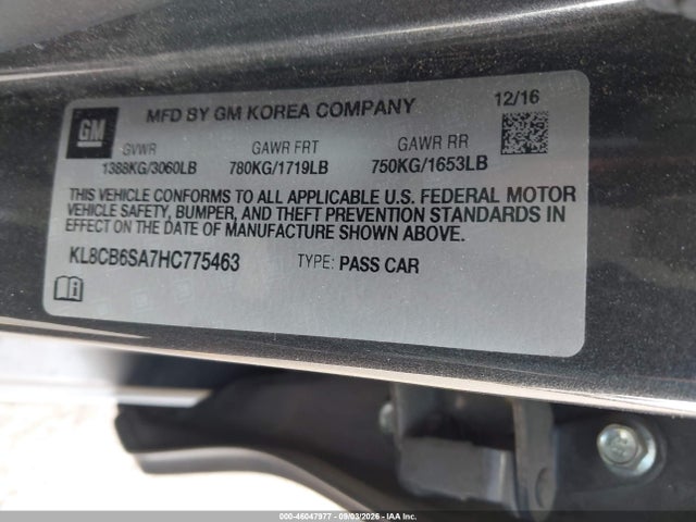 Продажа на аукционе авто 2017 Chevrolet Spark Ls Cvt, vin: KL8CB6SA7HC775463, номер лота: 46047977