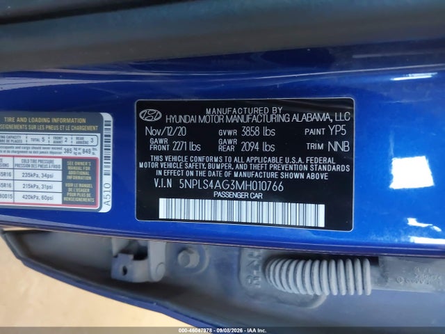 Aukcja sprzedaży 2021 Hyundai Elantra Sel, vin: 5NPLS4AG3MH010766, numer aukcji: 46047978