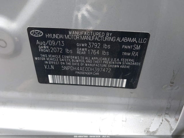 Продажа на аукционе авто 2013 Hyundai Elantra Gls, vin: 5NPDH4AE0DH397472, номер лота: 46047989