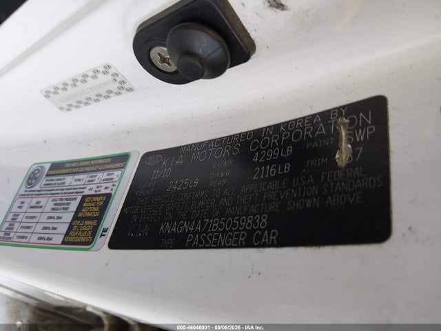 Продажа на аукционе авто 2011 Kia Optima Ex, vin: KNAGN4A71B5059838, номер лота: 46048001