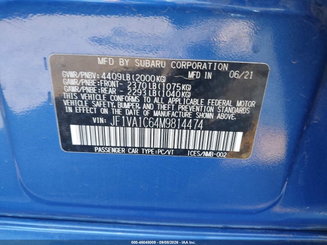 JF1VA1C64M9814474 Subaru Wrx Premium