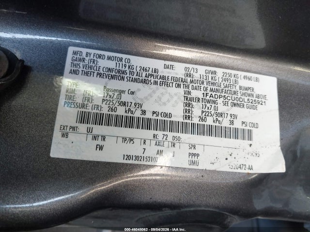 Продажа на аукционе авто 2013 Ford C-max Energi Sel, vin: 1FADP5CU0DL525921, номер лота: 46048062